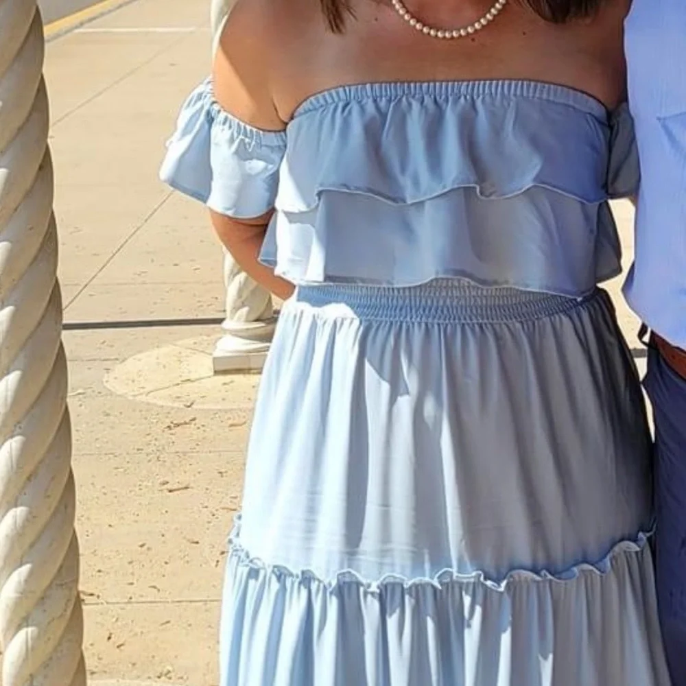 Lascana (Victoria Secret) Light Blue off the shoulder tiered Maxi Dress - Picture 13 of 13